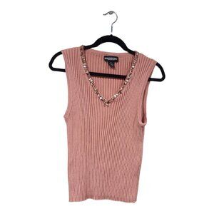 World Republic Women's Ribbed Coral Pink Tank Beaded Shell Size XL -3FOR$25 -